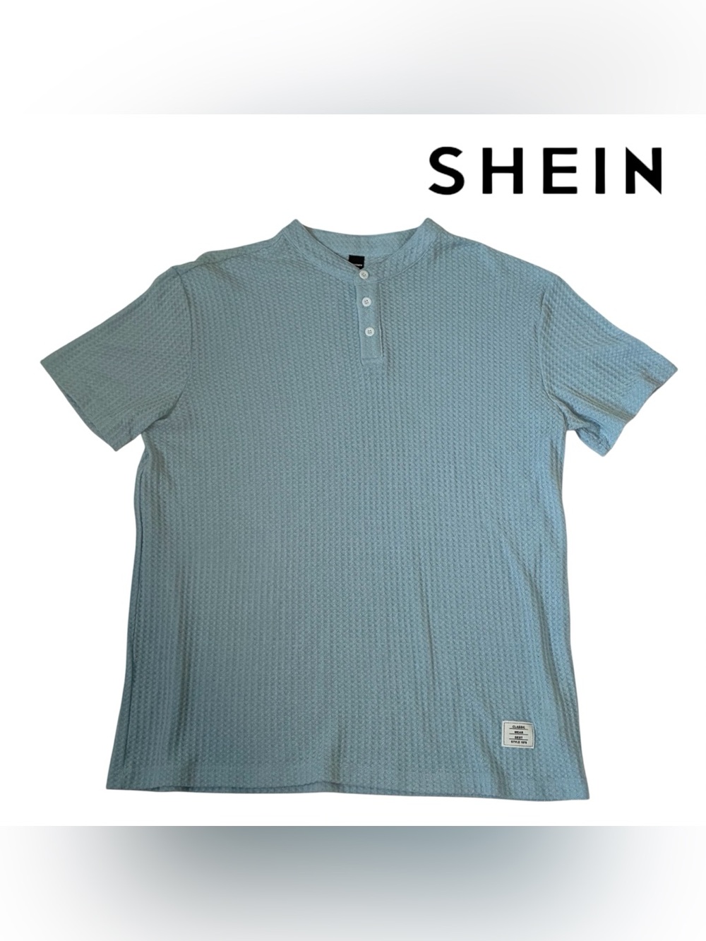WAFFLE KNIT HENLEY SHIRT LIGHT BLUE T-SHIRT